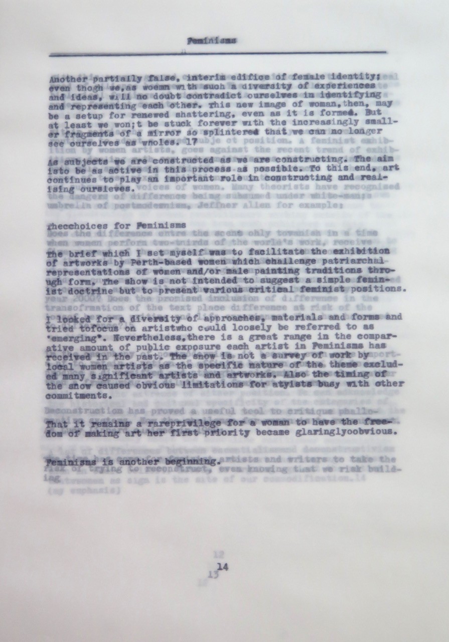 'feminismartarthistoryyrotsihtratramsinimef' : letter to the west by Michele Elliot